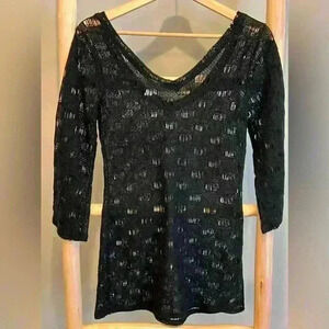 Vintage Y2K Vanity size small black Open Knit mini dress